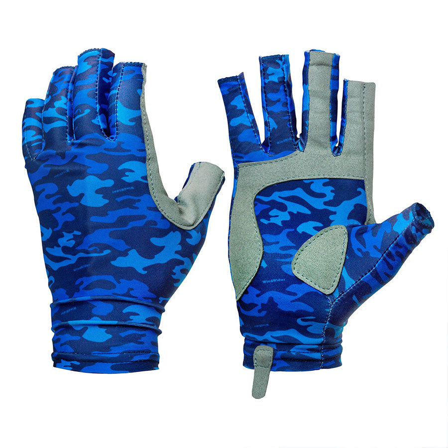 Fishing Gloves 3/4 UPF 50+ Blue Camo – WindRider