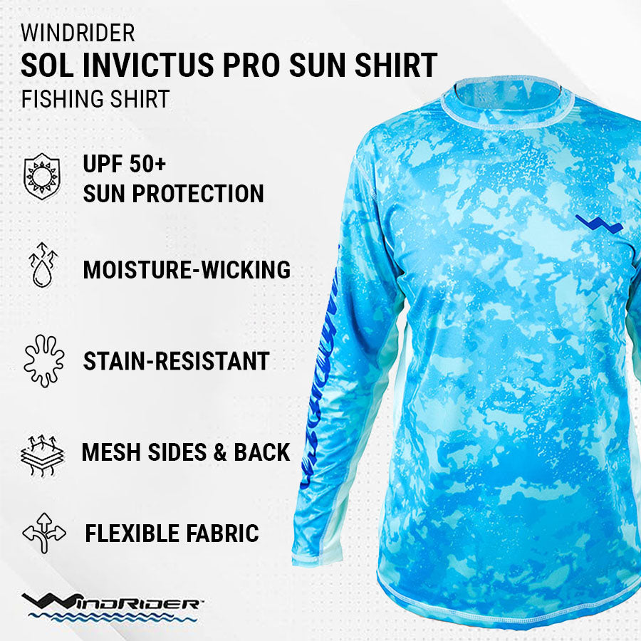 WindRider Long Sleeve Fishing Shirts for Men UPF 50+ Sun Protection with  Mesh Sides Stain Resistant and Moisture Wicking