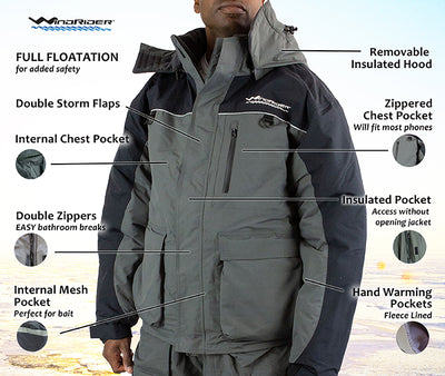 Windrider Men's Boreas Floating Ice Fishing Jacket - Grey - S